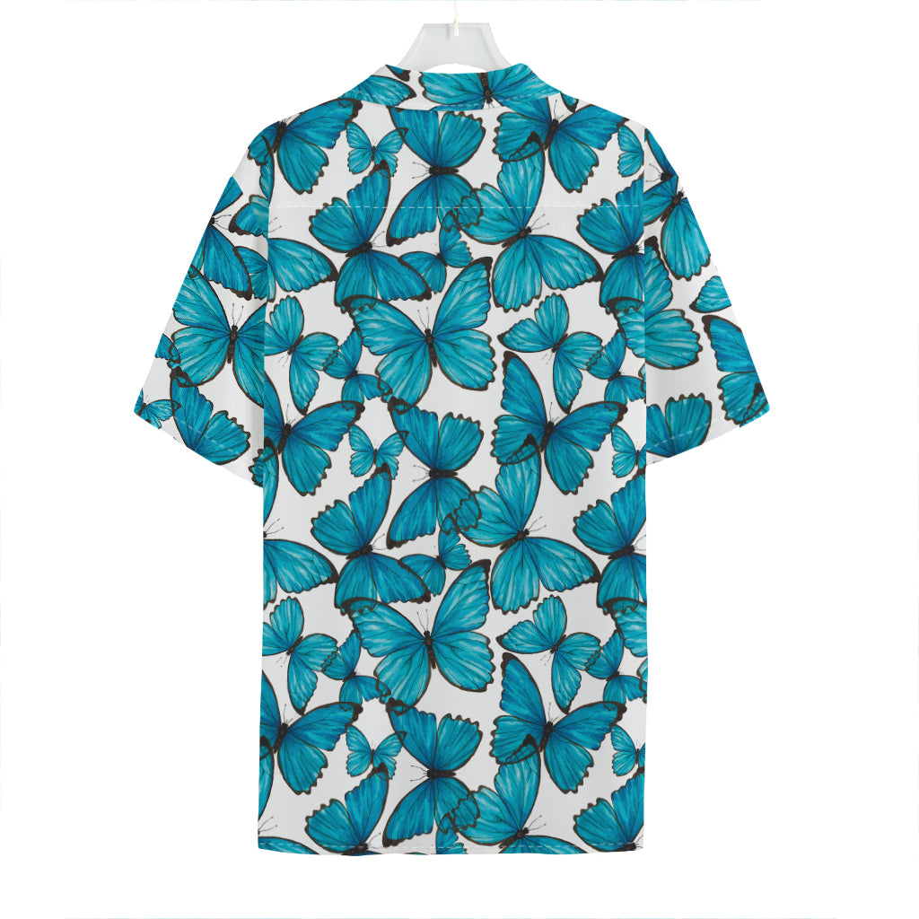 Blue Watercolor Butterfly Pattern Print Hawaiian Shirt