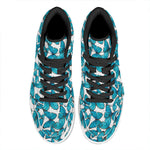 Blue Watercolor Butterfly Pattern Print High Top Leather Sneakers