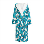 Blue Watercolor Butterfly Pattern Print Hooded Bathrobe