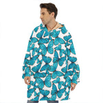 Blue Watercolor Butterfly Pattern Print Hoodie Blanket