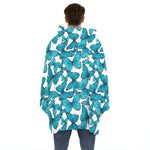 Blue Watercolor Butterfly Pattern Print Hoodie Blanket