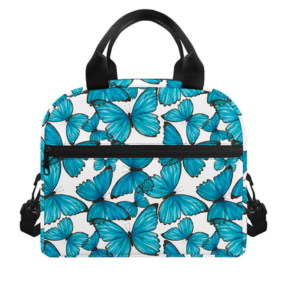 Blue Watercolor Butterfly Pattern Print Insulated Lunch Bag