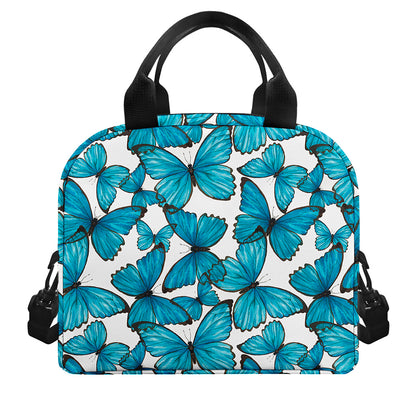 Blue Watercolor Butterfly Pattern Print Insulated Lunch Bag