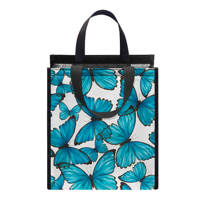 Blue Watercolor Butterfly Pattern Print Insulated Lunch Tote