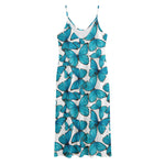 Blue Watercolor Butterfly Pattern Print Jersey Midi Cami Dress