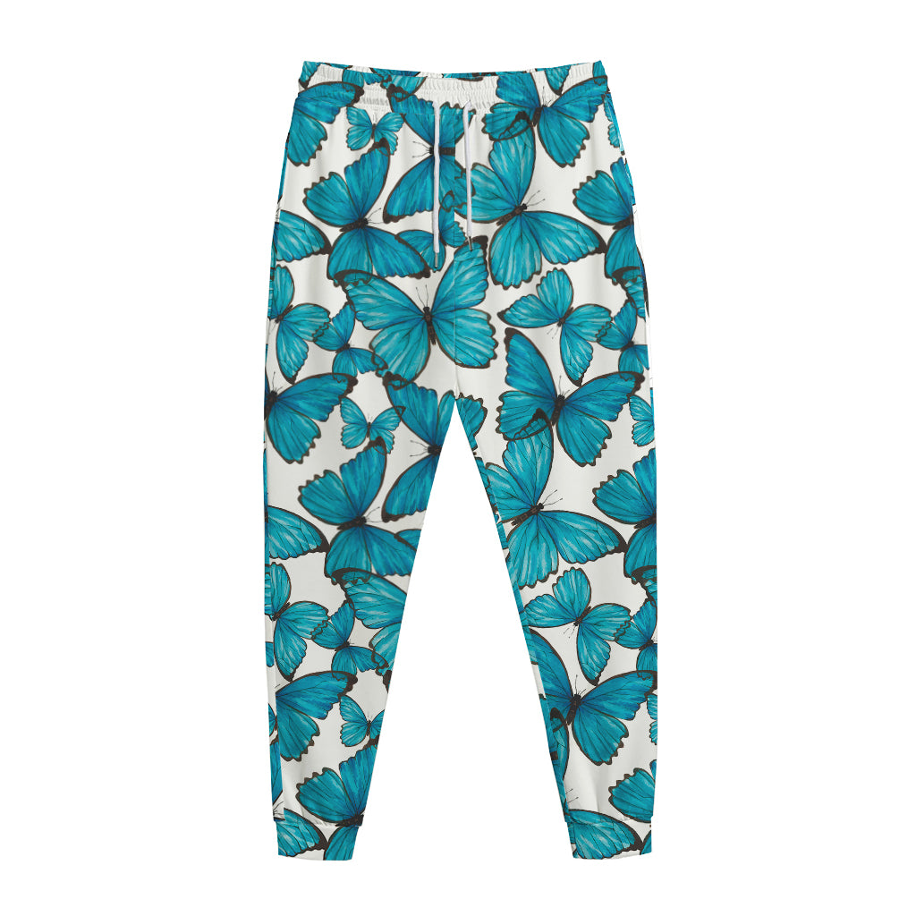 Blue Watercolor Butterfly Pattern Print Jogger Pants