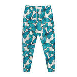 Blue Watercolor Butterfly Pattern Print Jogger Pants