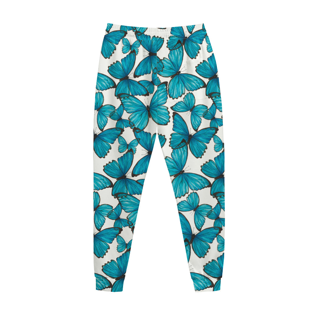 Blue Watercolor Butterfly Pattern Print Jogger Pants