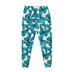 Blue Watercolor Butterfly Pattern Print Jogger Pants