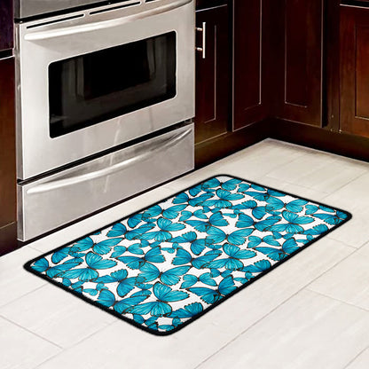 Blue Watercolor Butterfly Pattern Print Kitchen Mat