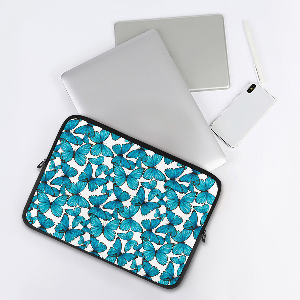 Blue Watercolor Butterfly Pattern Print Laptop Sleeve
