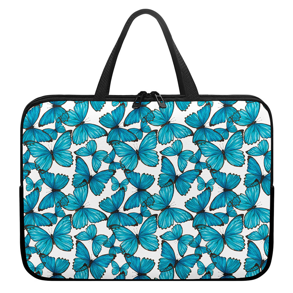 Blue Watercolor Butterfly Pattern Print Laptop Sleeve With Handle