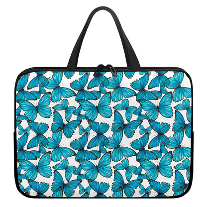 Blue Watercolor Butterfly Pattern Print Laptop Sleeve With Handle