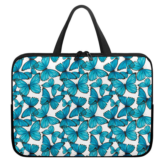 Blue Watercolor Butterfly Pattern Print Laptop Sleeve With Handle