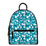 Blue Watercolor Butterfly Pattern Print Leather Backpack