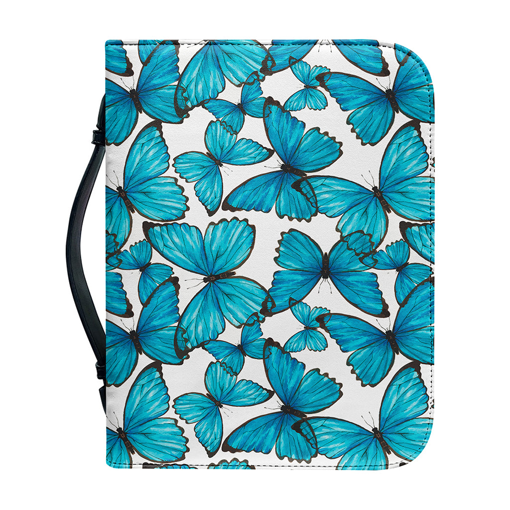 Blue Watercolor Butterfly Pattern Print Leather Bible Cover