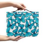 Blue Watercolor Butterfly Pattern Print Leather Bible Cover
