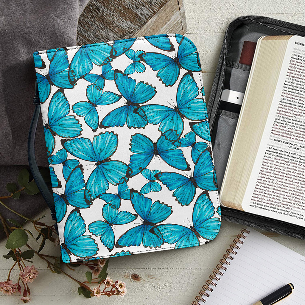 Blue Watercolor Butterfly Pattern Print Leather Bible Cover