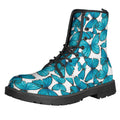 Blue Watercolor Butterfly Pattern Print Lace-Up Boots