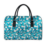 Blue Watercolor Butterfly Pattern Print Leather Duffle Bag