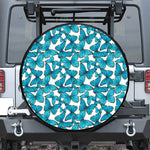 Blue Watercolor Butterfly Pattern Print Leather Spare Tire Cover