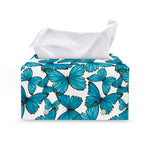 Blue Watercolor Butterfly Pattern Print Leather Tissue Box Cover