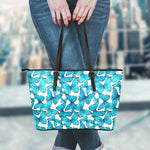 Blue Watercolor Butterfly Pattern Print Leather Tote Bag