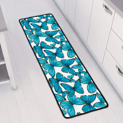 Blue Watercolor Butterfly Pattern Print Long Kitchen Mat
