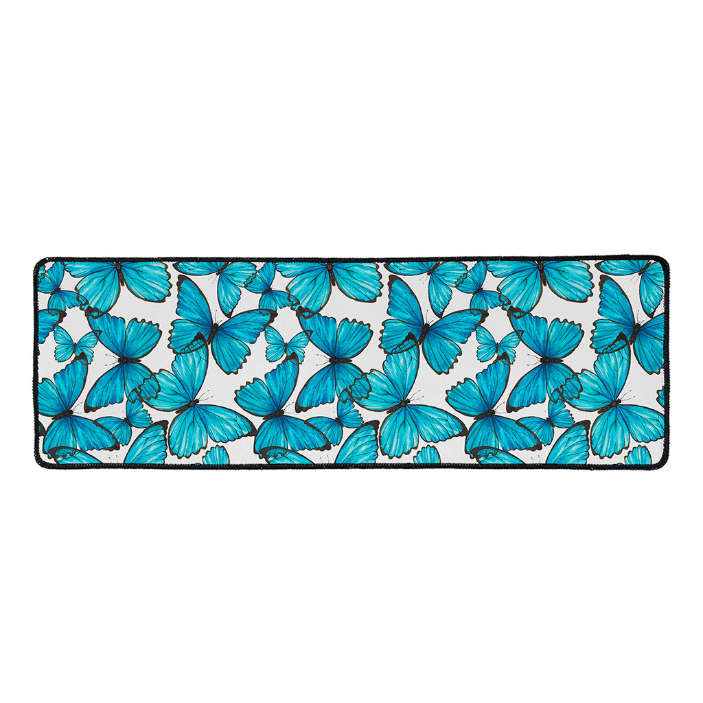 Blue Watercolor Butterfly Pattern Print Long Kitchen Mat