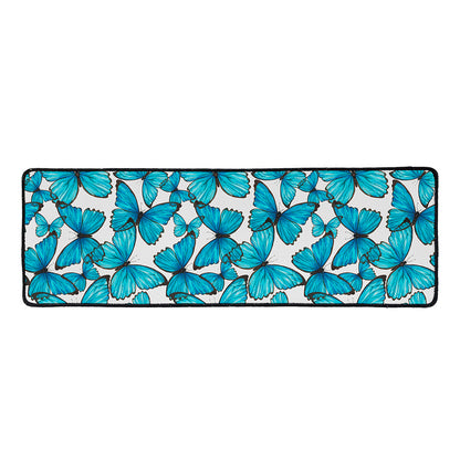 Blue Watercolor Butterfly Pattern Print Long Kitchen Mat