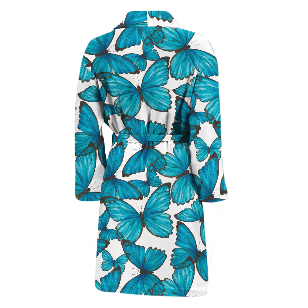 Blue Watercolor Butterfly Pattern Print Men's Bathrobe