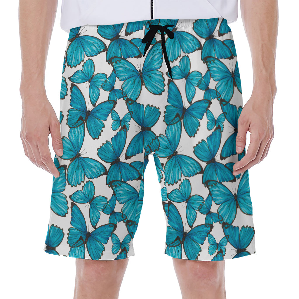 Blue Watercolor Butterfly Pattern Print Men's Beach Shorts