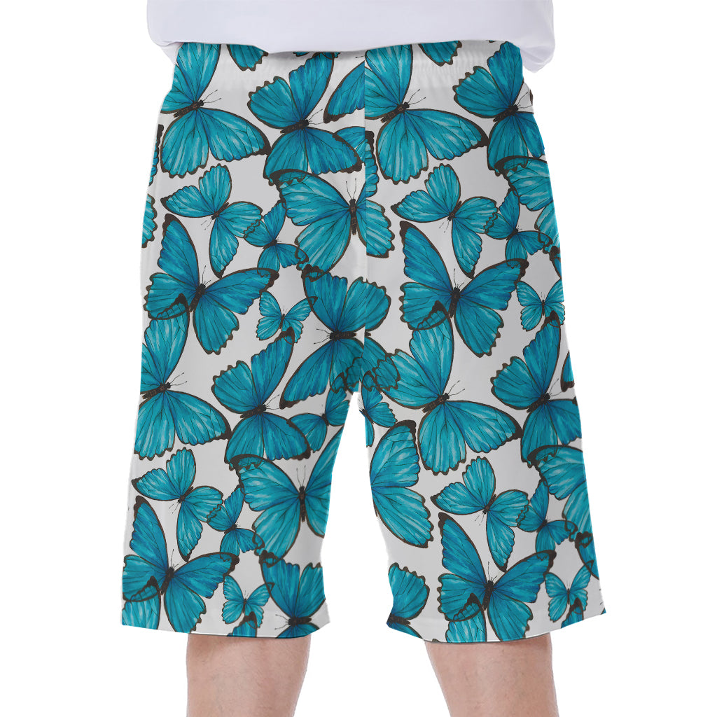 Blue Watercolor Butterfly Pattern Print Men's Beach Shorts