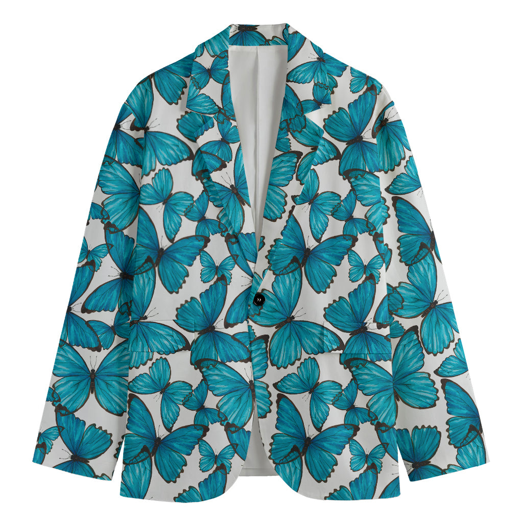 Blue Watercolor Butterfly Pattern Print Men's Blazer