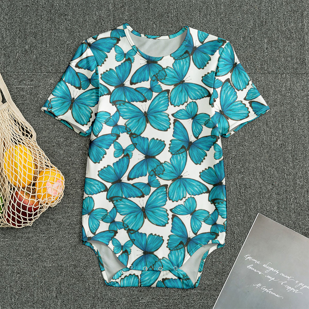Blue Watercolor Butterfly Pattern Print Men's Bodysuit