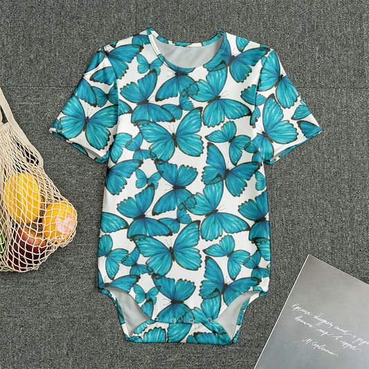Blue Watercolor Butterfly Pattern Print Men's Bodysuit