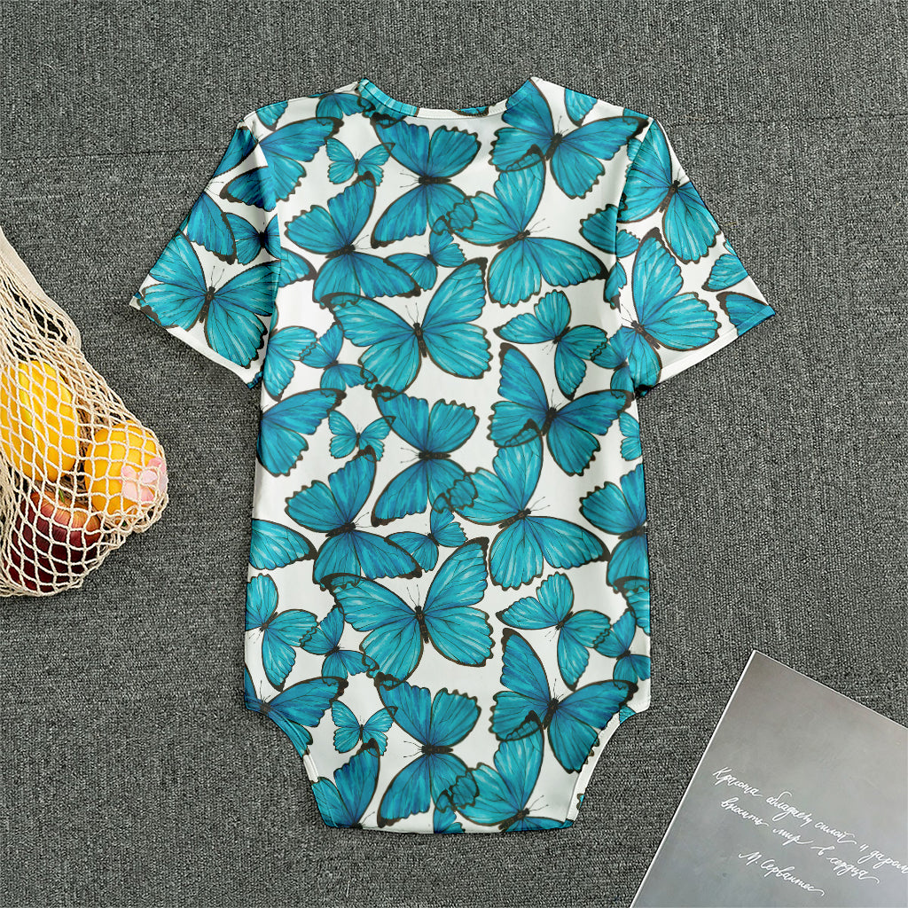 Blue Watercolor Butterfly Pattern Print Men's Bodysuit