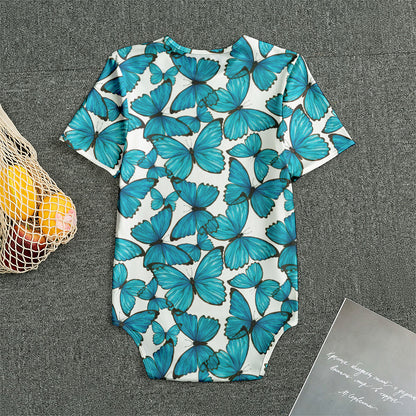 Blue Watercolor Butterfly Pattern Print Men's Bodysuit