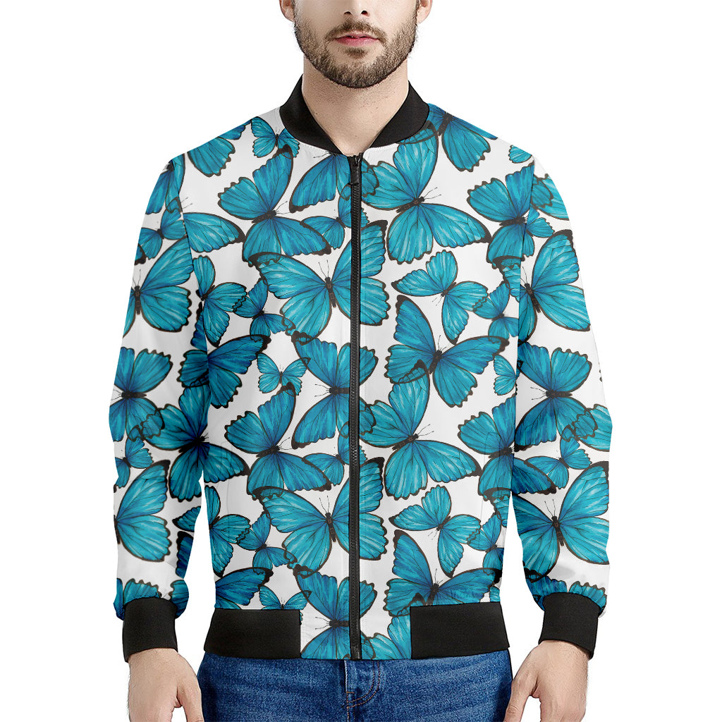 Blue Watercolor Butterfly Pattern Print Men's Bomber Jacket