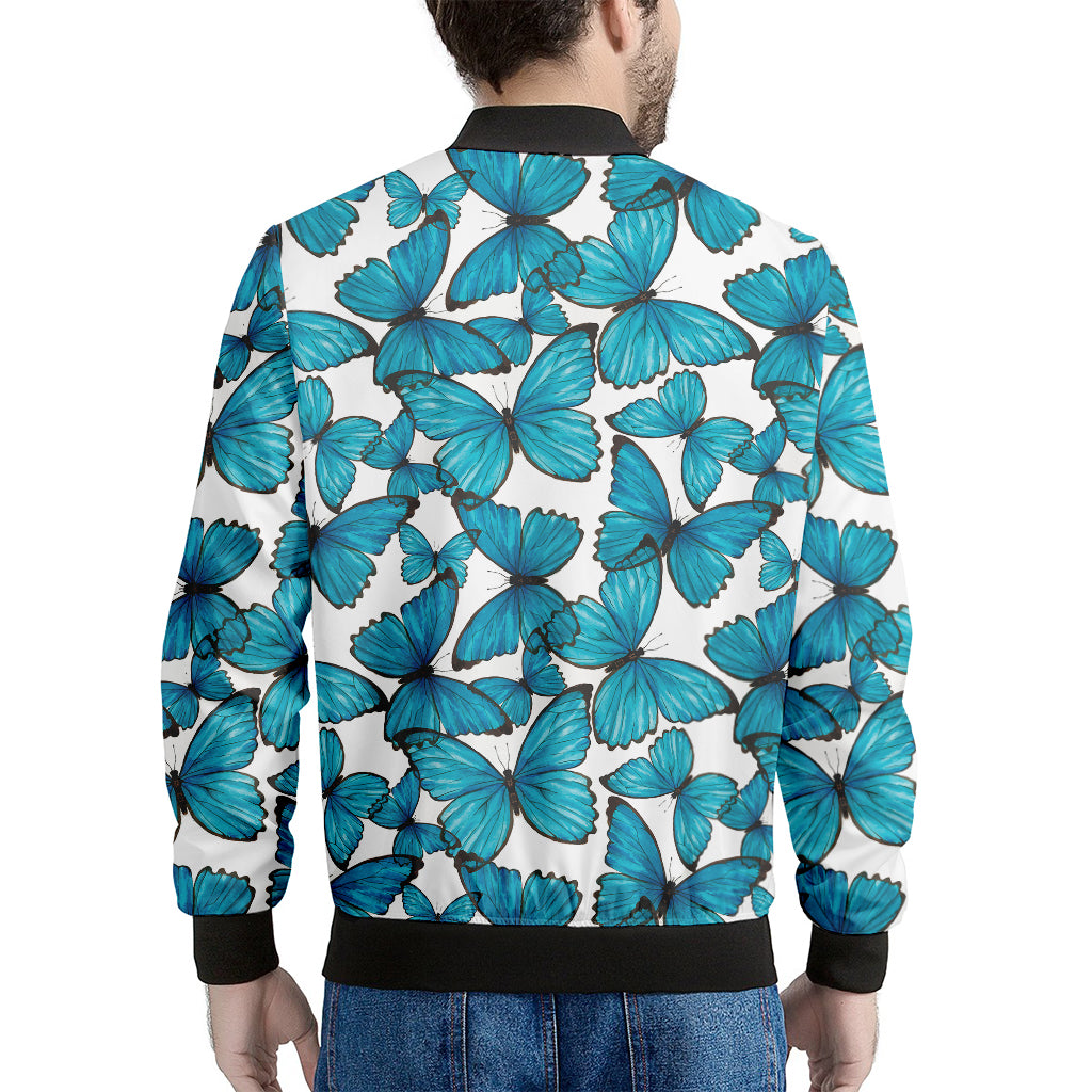 Blue Watercolor Butterfly Pattern Print Men's Bomber Jacket