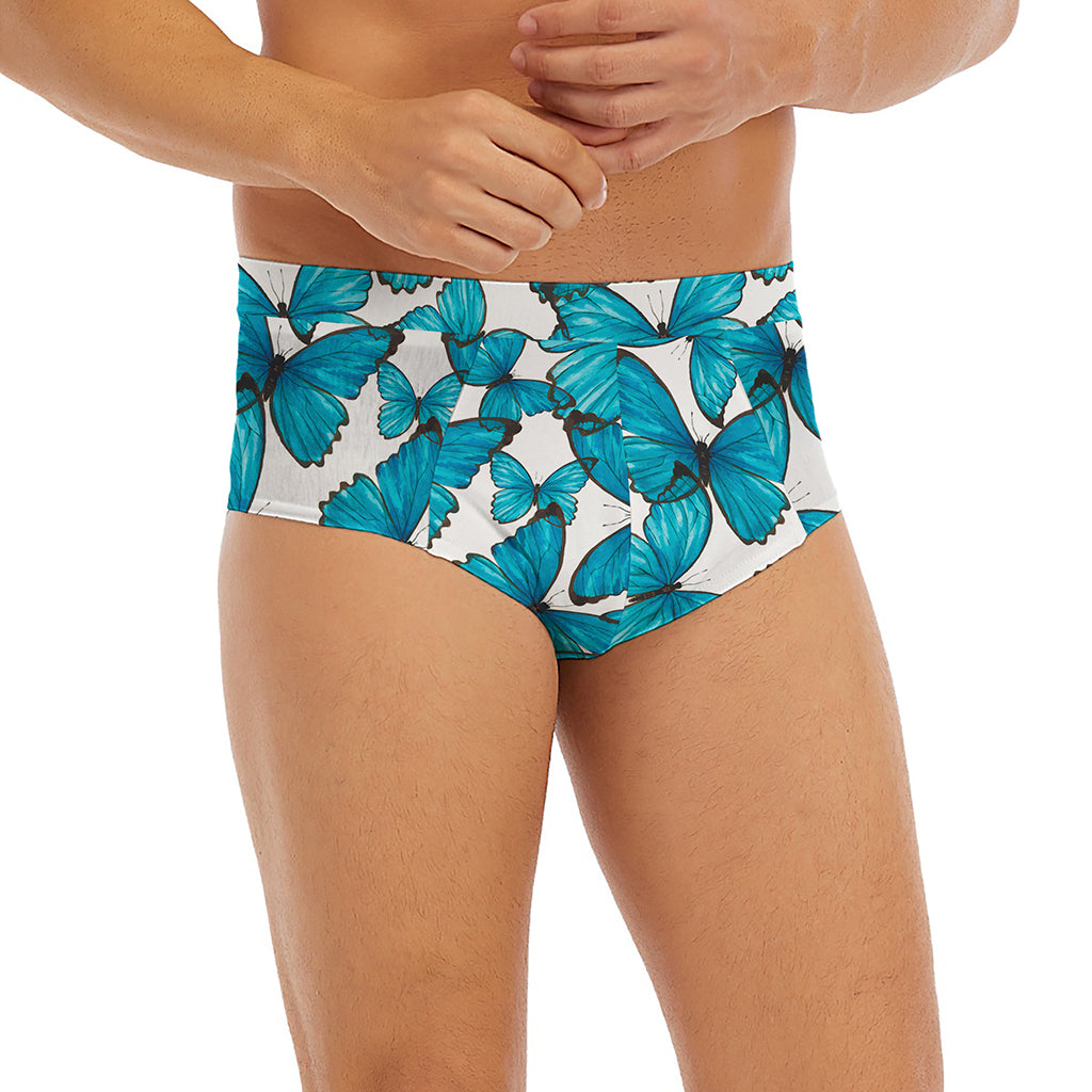 Blue Watercolor Butterfly Pattern Print Men's Briefs