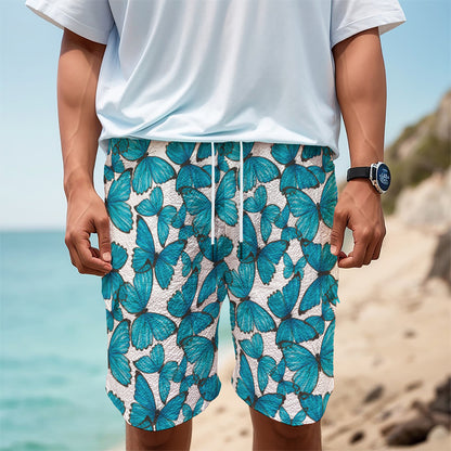 Blue Watercolor Butterfly Pattern Print Men's Cargo Shorts