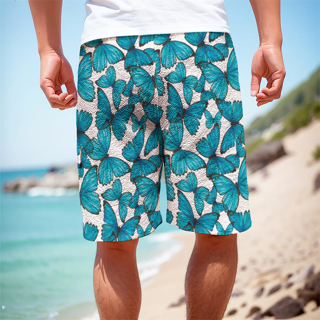 Blue Watercolor Butterfly Pattern Print Men's Cargo Shorts