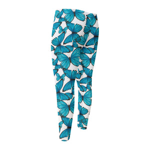 Blue Watercolor Butterfly Pattern Print Men's Compression Pants