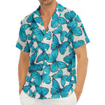 Blue Watercolor Butterfly Pattern Print Men's Deep V-Neck Shirt
