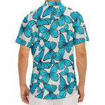Blue Watercolor Butterfly Pattern Print Men's Deep V-Neck Shirt