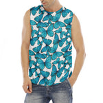 Blue Watercolor Butterfly Pattern Print Men's Fitness Tank Top