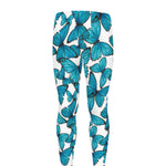 Blue Watercolor Butterfly Pattern Print Men's leggings