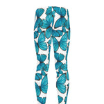 Blue Watercolor Butterfly Pattern Print Men's leggings