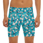 Blue Watercolor Butterfly Pattern Print Men's Long Boxer Briefs